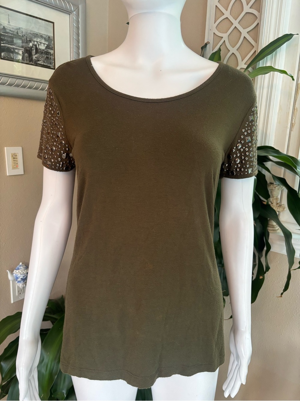 Philosophy Olive Short Sleeve Studded Tee